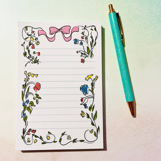 Hand Drawn Floral Bow Notepad