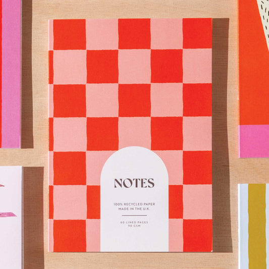 Lined Notebook - Peach & Cherry Check