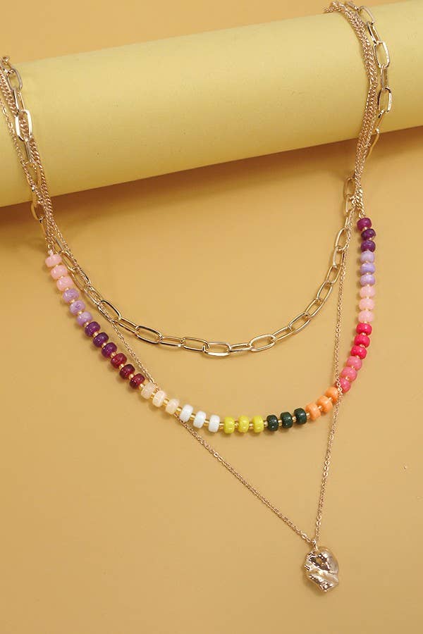 Double Layer Multi Beaded Bean Charm Necklace