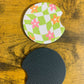 Groovy Green Check and Pink Daisies, Car Coaster 2-Pack