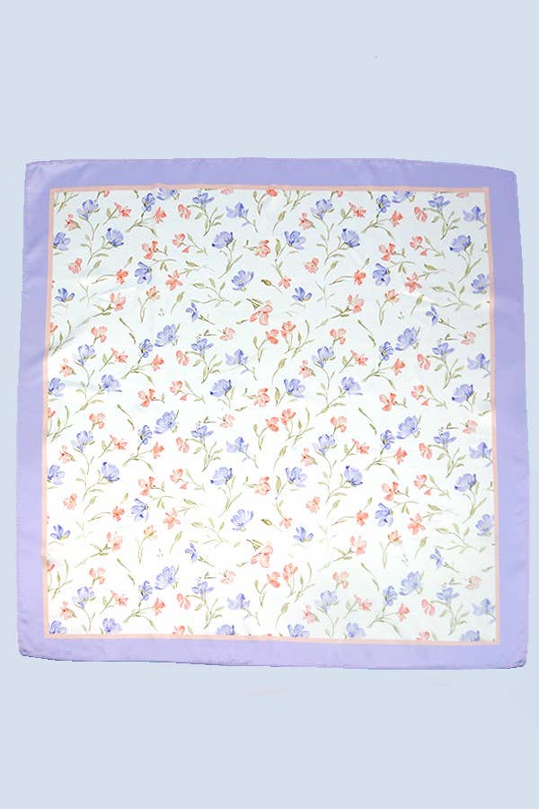 Flower Print Silky Feel Bandana Scarf