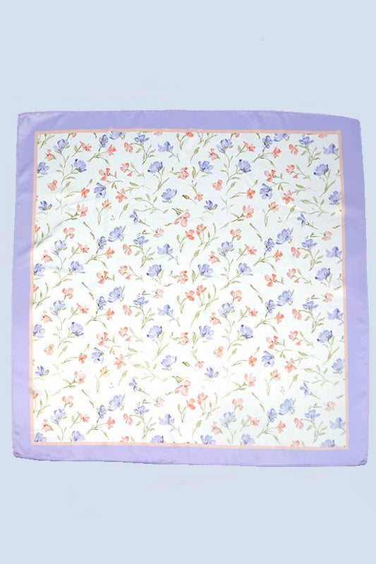 Flower Print Silky Feel Bandana Scarf