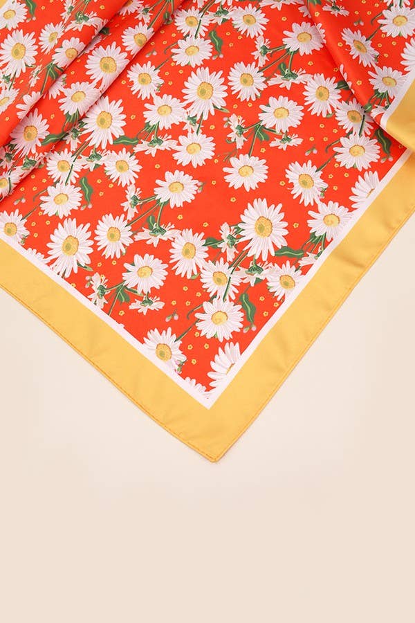 Daisy Flower Print Silky Feeling Bandana Scarf