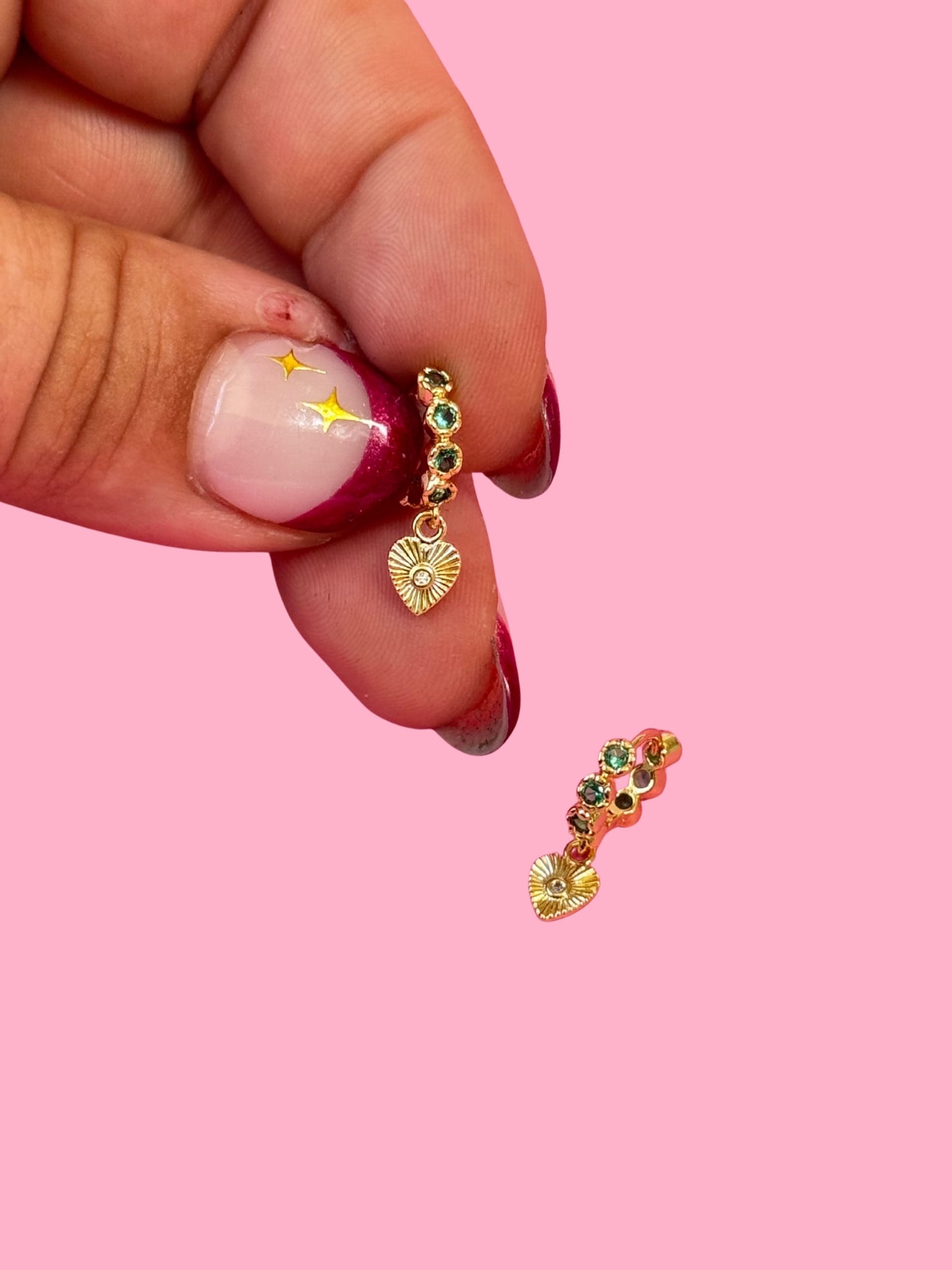 Emerald Gem Heart Huggies