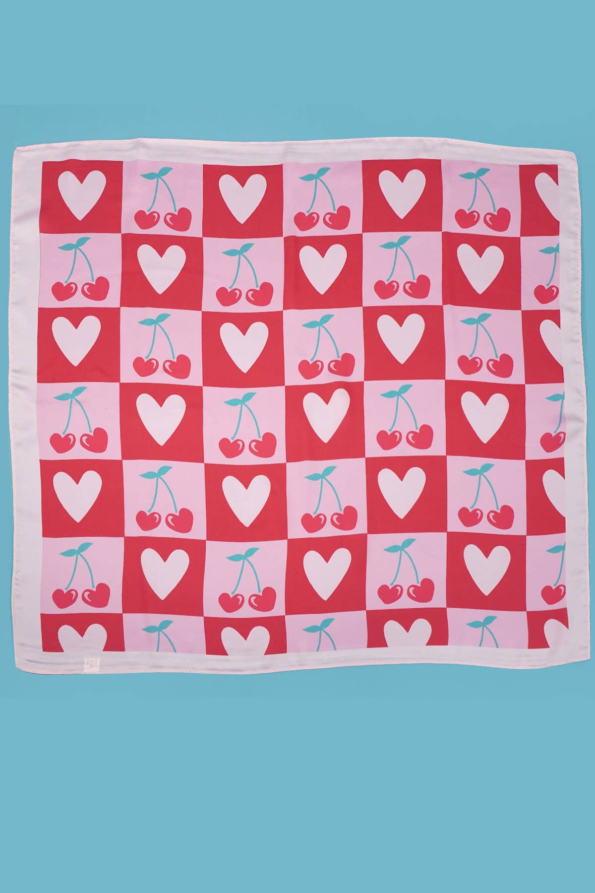 Cherry Heart Checkered Silky Feel Bandana Scarf