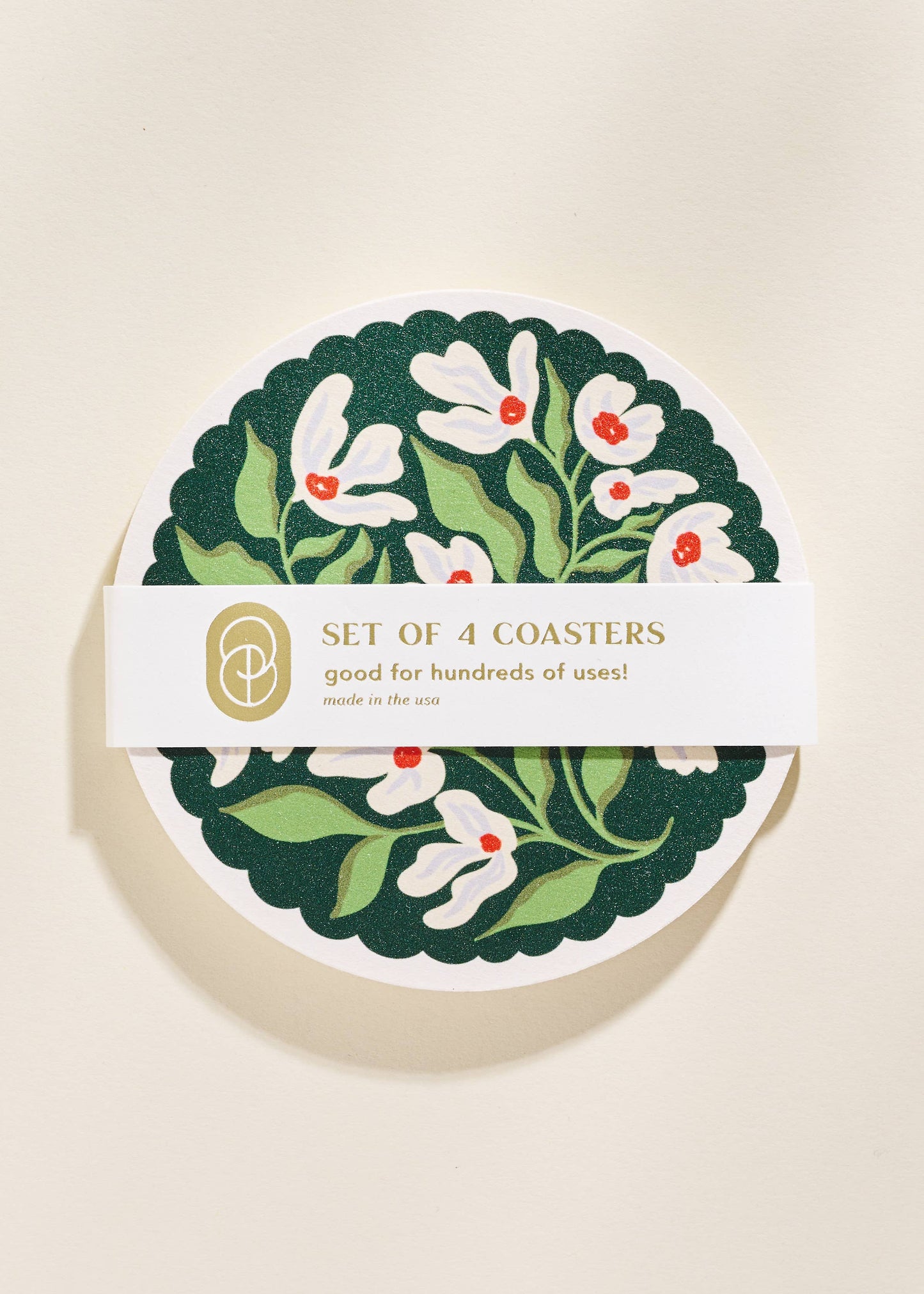 Green and Lavender Floral Scalloped Coasters - Set of 4