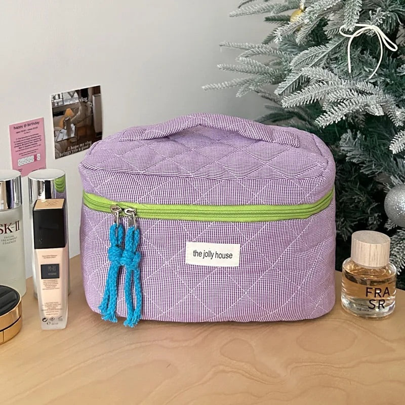 Purple Gingham Cosmetic Bag Set