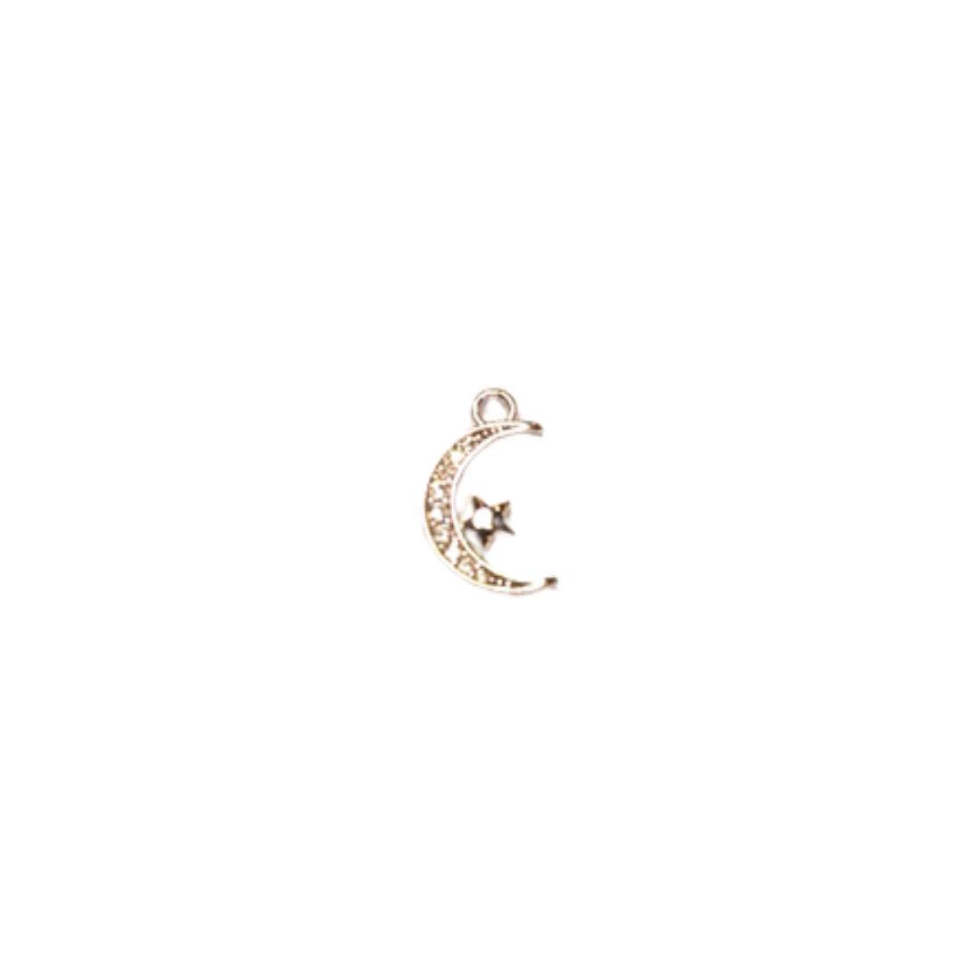 Sparkle Crescent Moon & Star Charm (Gold + Silver)