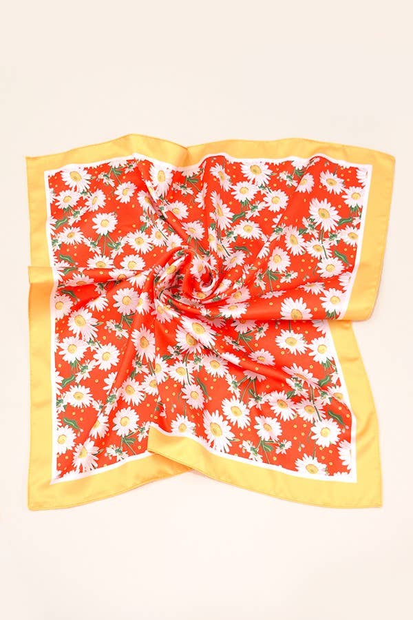 Daisy Flower Print Silky Feeling Bandana Scarf