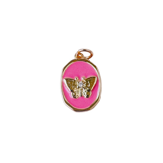 Pink Butterfly Pendant Gold Charm