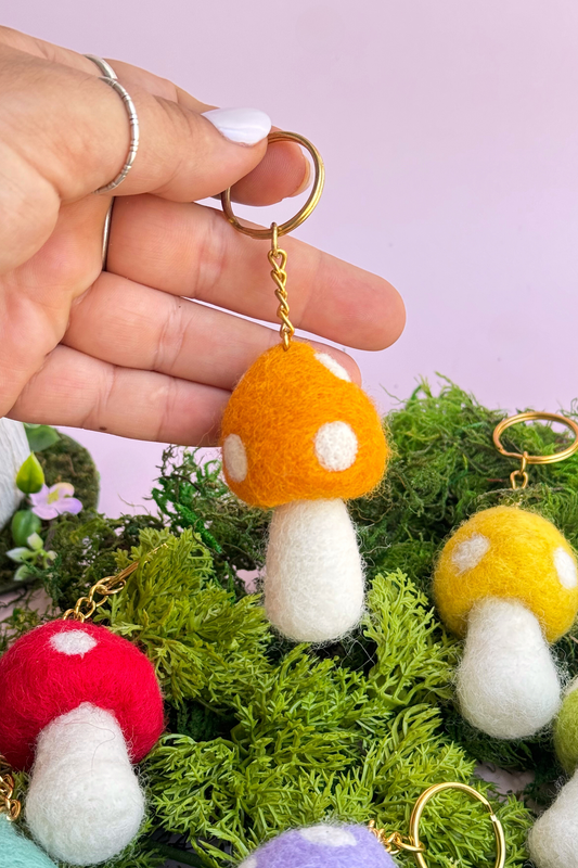 Orange Mushroom Felt Keychain