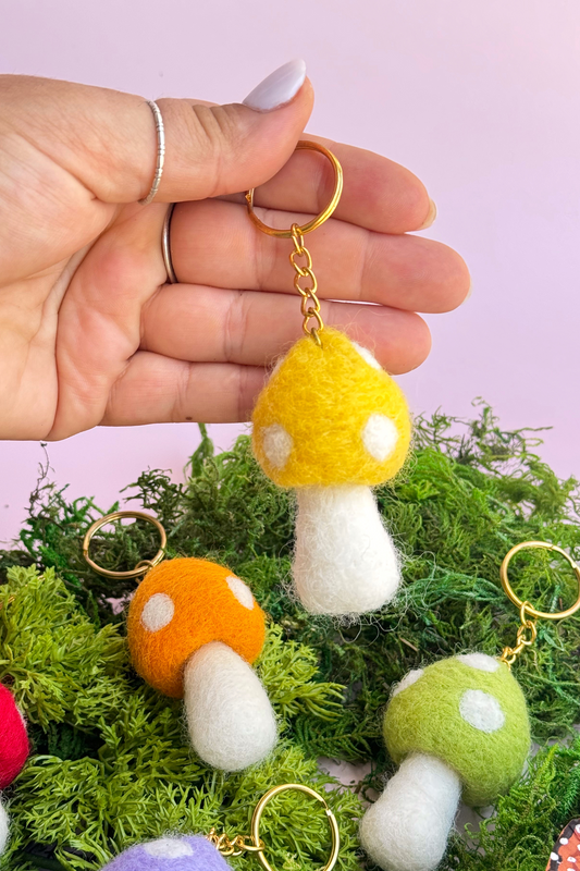 Yellow Mushroom Felt Keychain