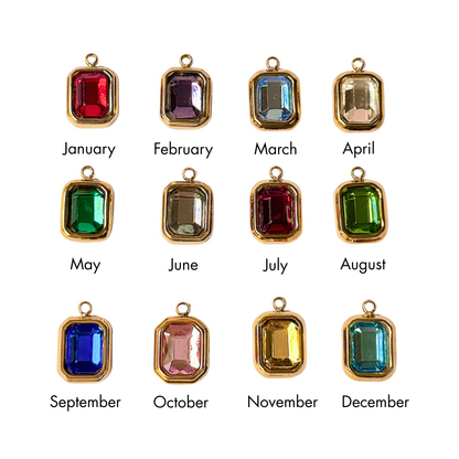 Square Cut Gold Birthstone Charms