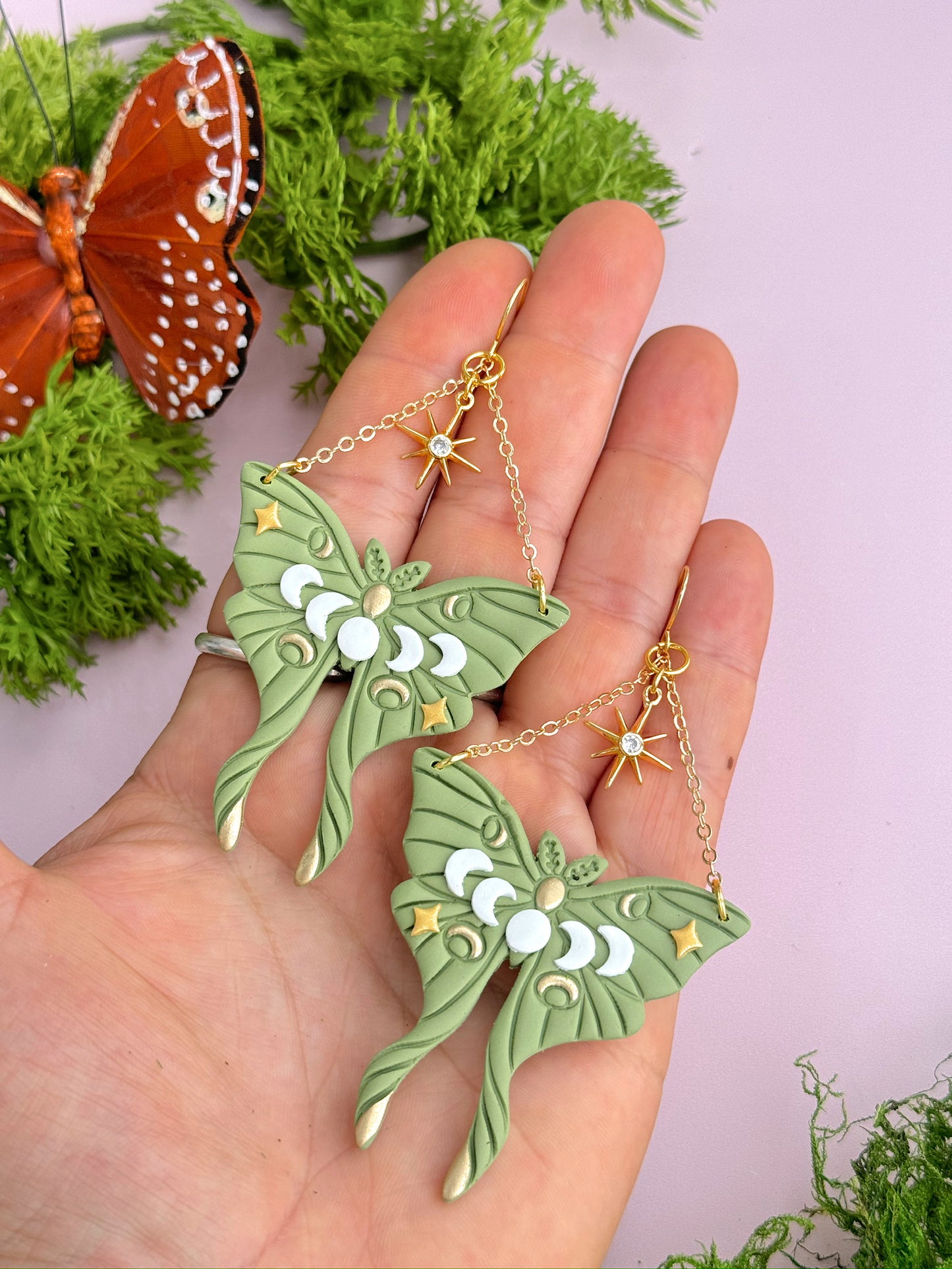 Sage Green Moth Dangles