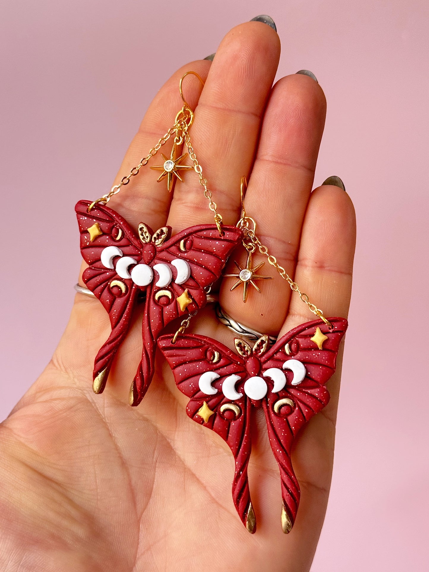 Burgundy Moth Dangles