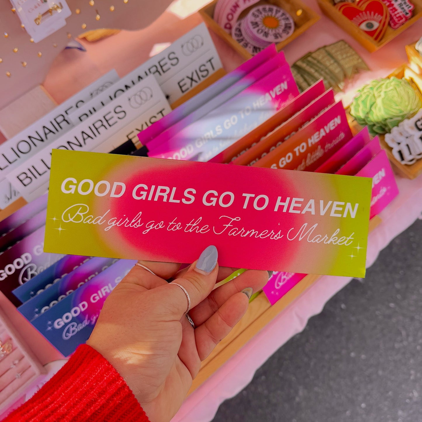 Good Girls/Bad Girls Go To The Farmer's Market Version Car Bumper Magnet