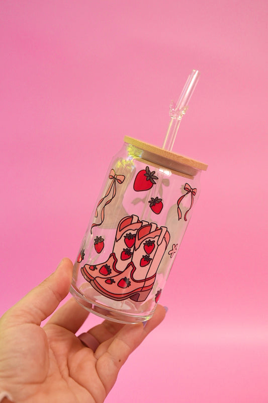 Strawberry Coquette Cowgirl Glass Cup