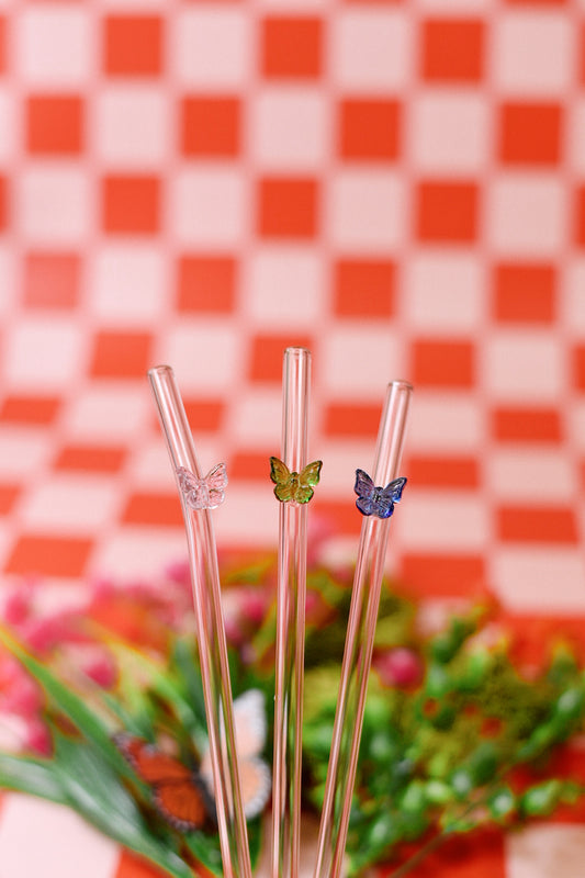 Butterfly Charm Glass Straws