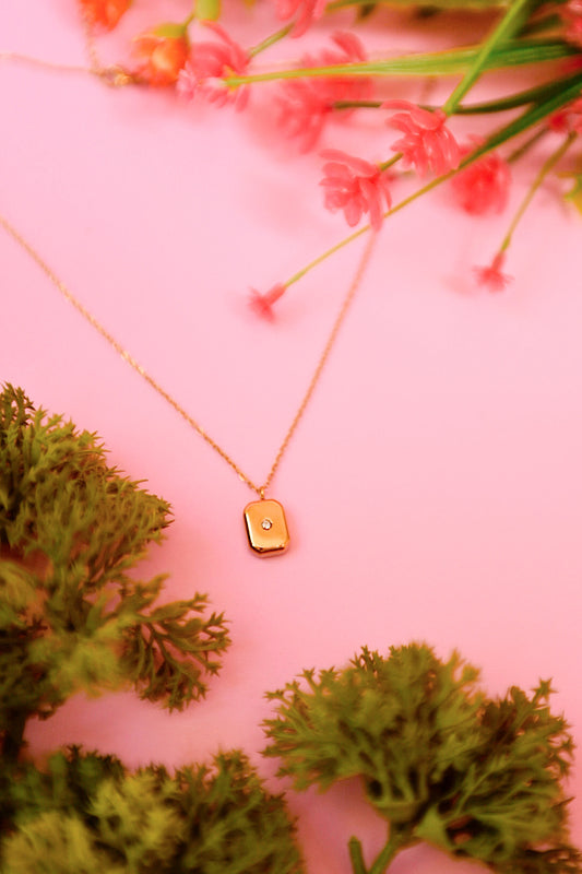 Gold CZ Signet Necklace
