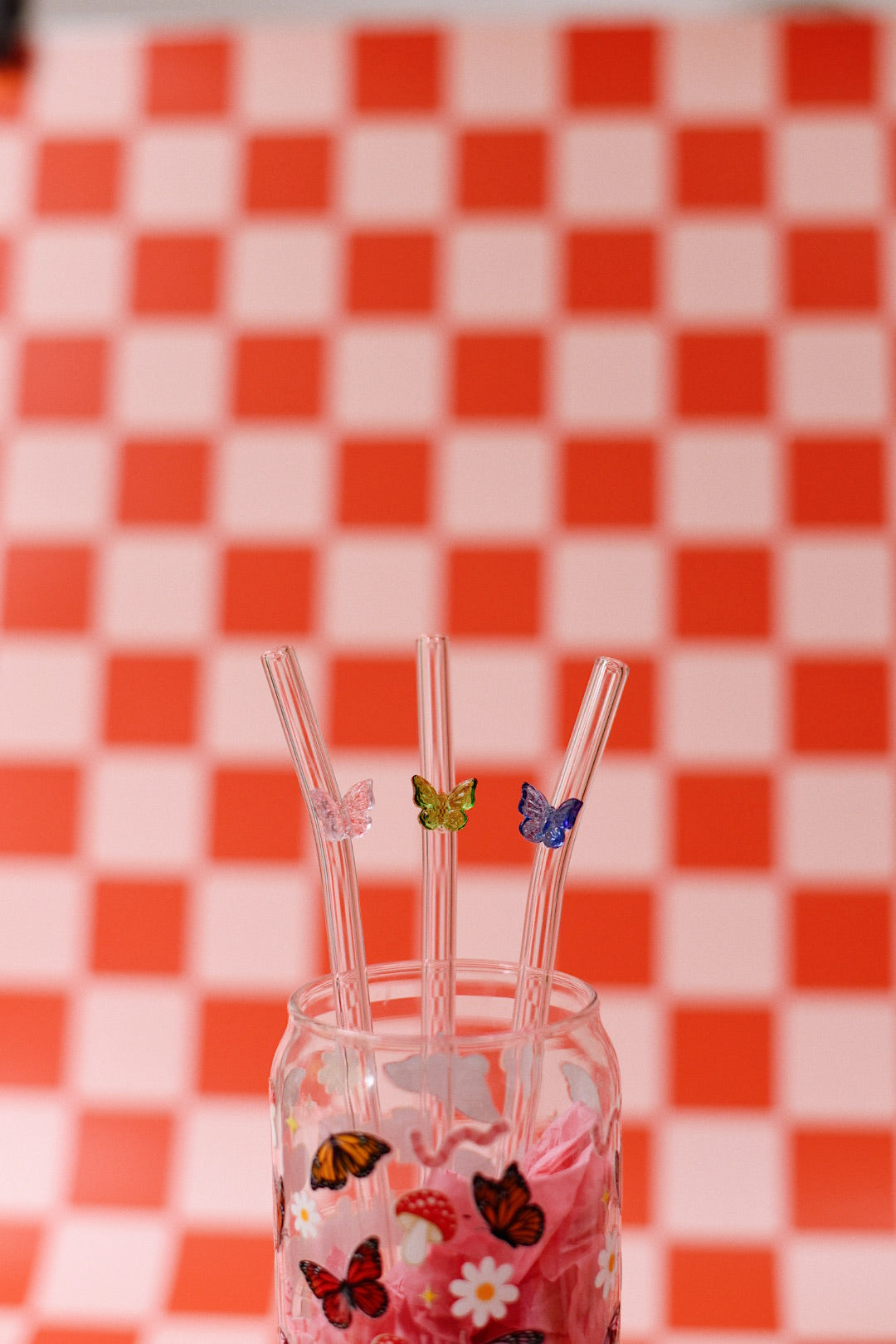 Butterfly Charm Glass Straws