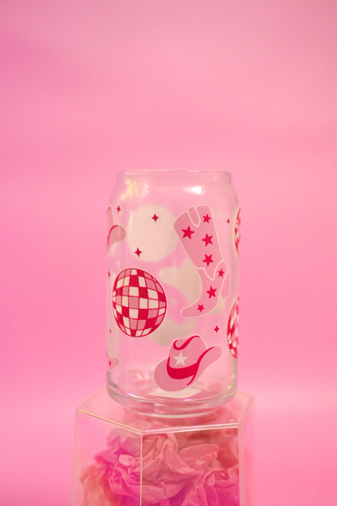 Pink Disco Cowgirl Glass Cup