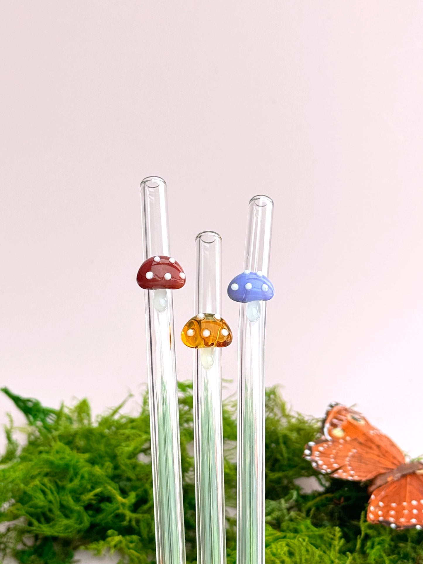 Mushroom Charm Glass Straws