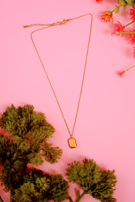 Gold CZ Signet Necklace