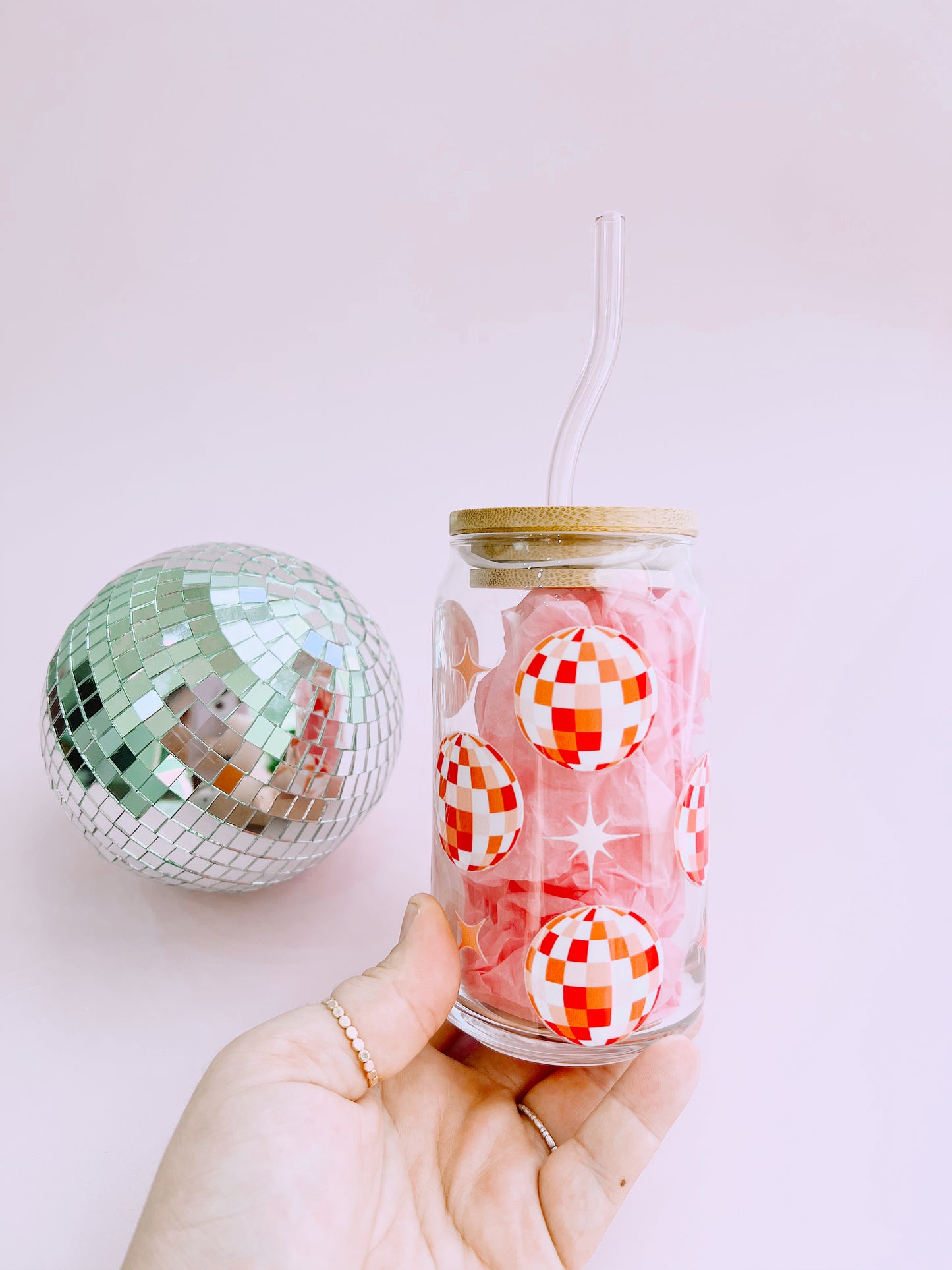 Sparkly Disco Ball Glass Cup