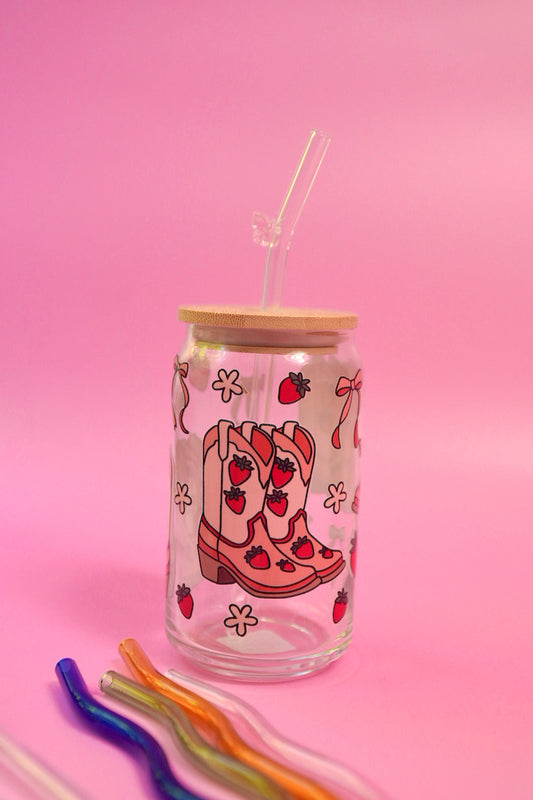 Strawberry Coquette Cowgirl Glass Cup