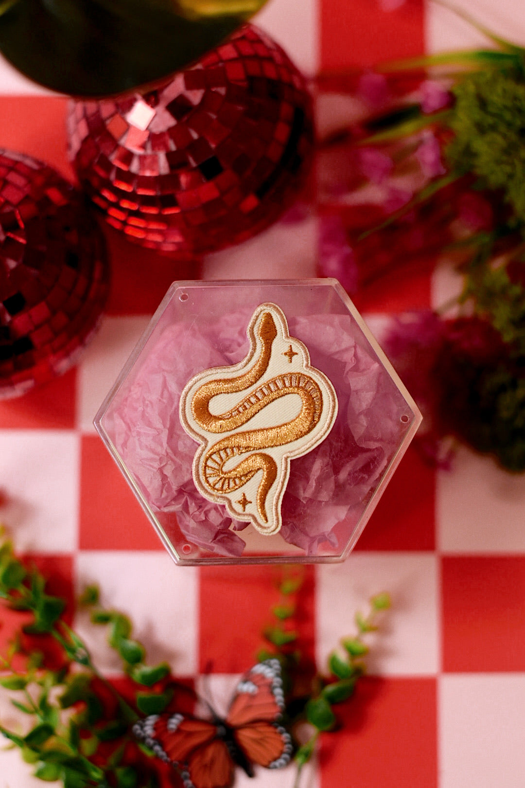 Metallic Gold Snake Embroidered (Iron-On) Patch