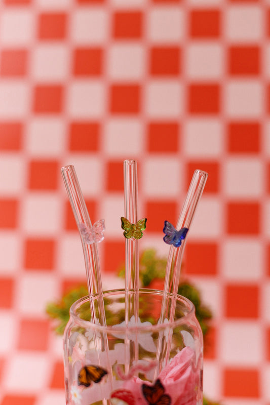 Butterfly Charm Glass Straws