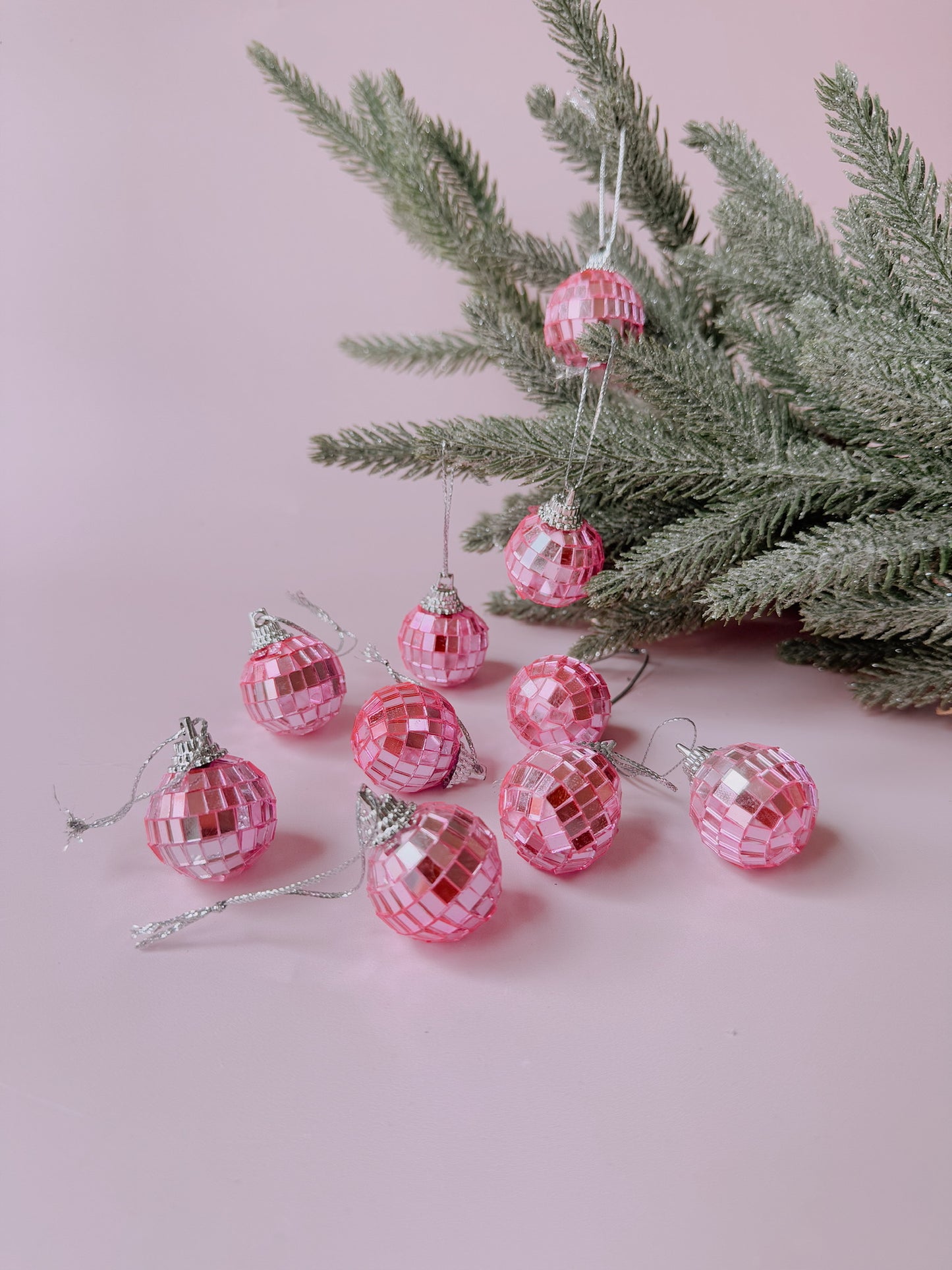 Pink Disco Ball Ornaments 10-pack