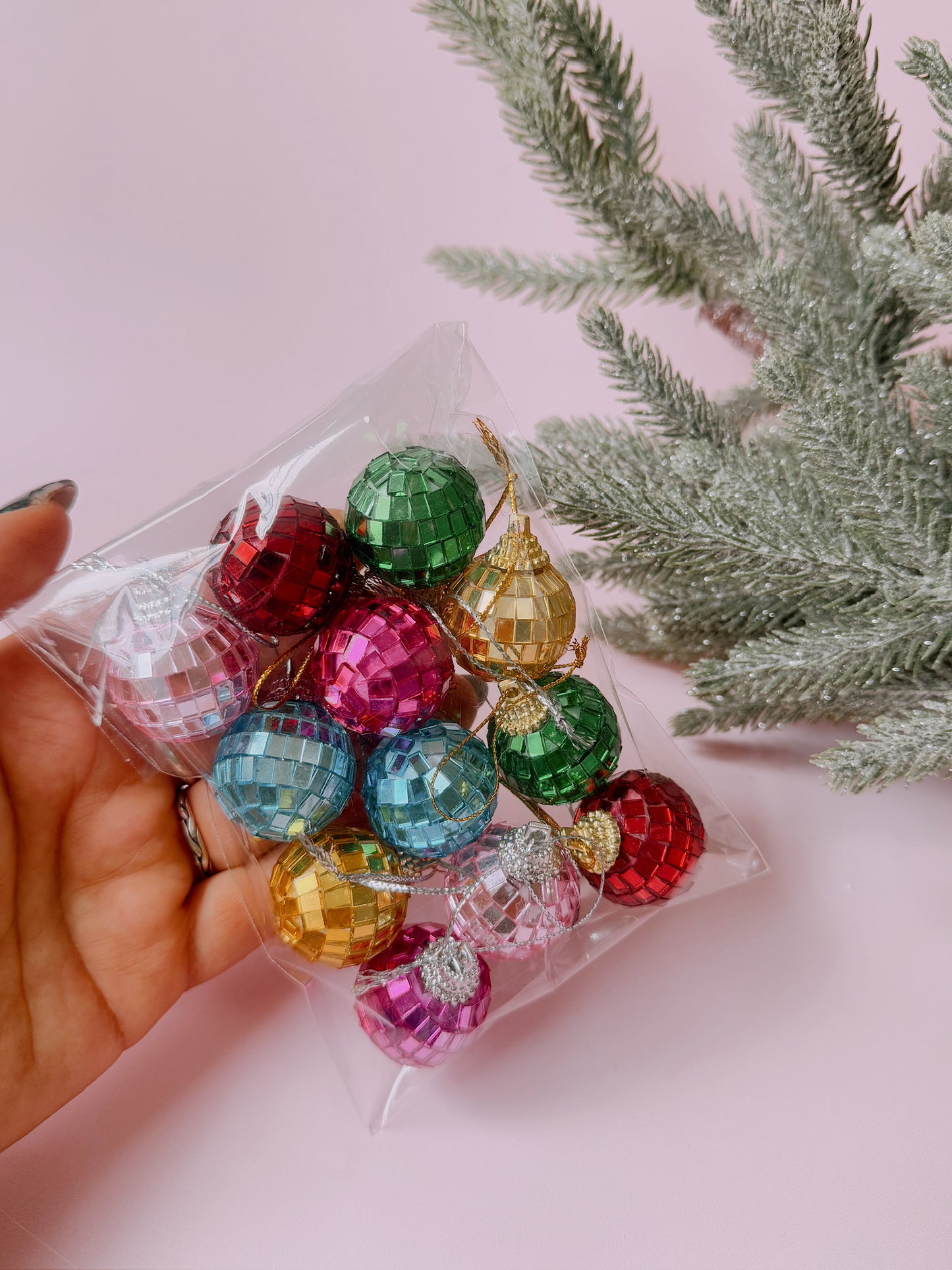 Multicolored Disco Ball Ornaments 12-pack