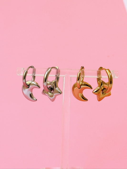 Lunar Charm Huggie Hoops (Gold + Silver)