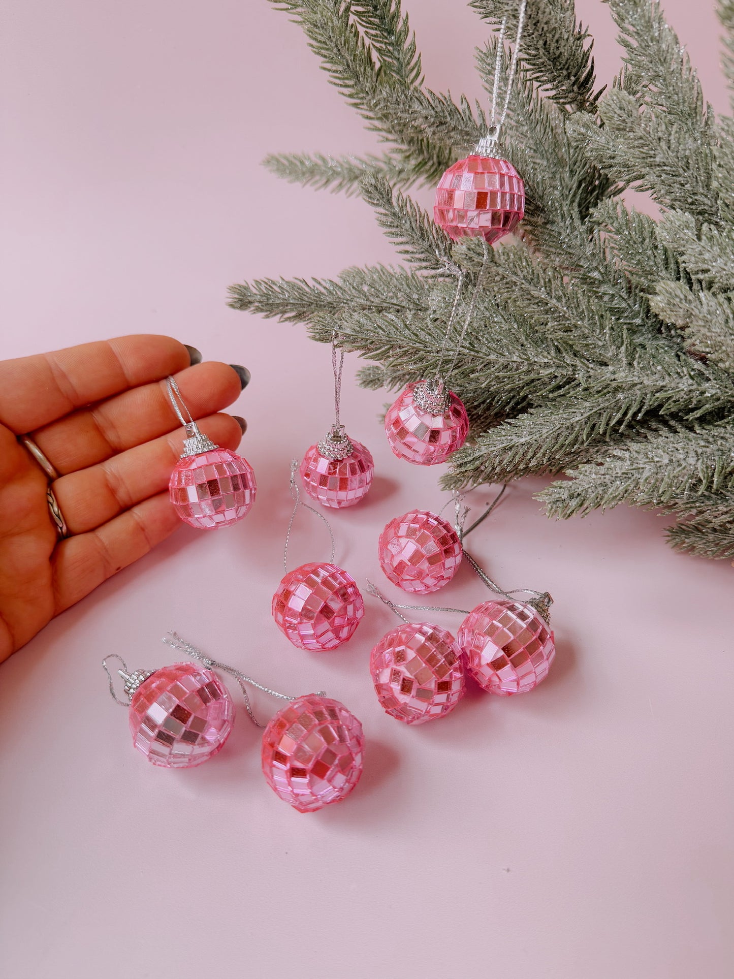 Pink Disco Ball Ornaments 10-pack