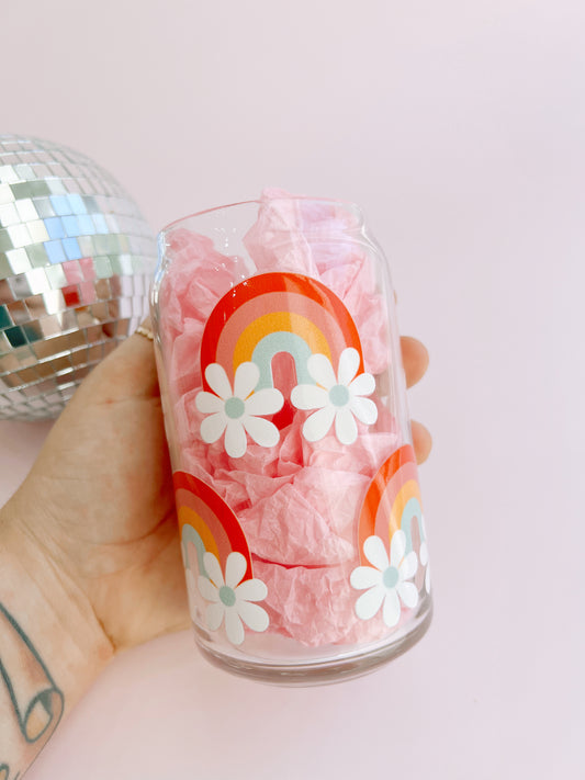 Daisy Rainbows Glass Cup