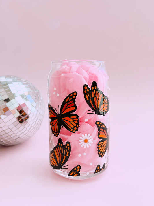 Monarch Butterfly Glass Cup (3 Colors)