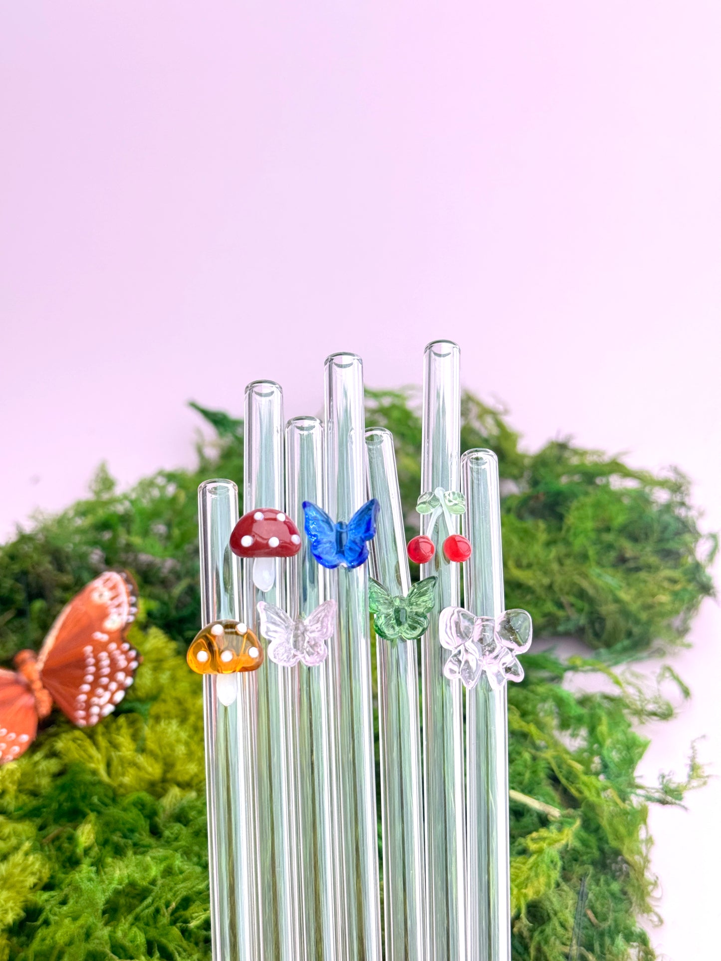 Butterfly Charm Glass Straws