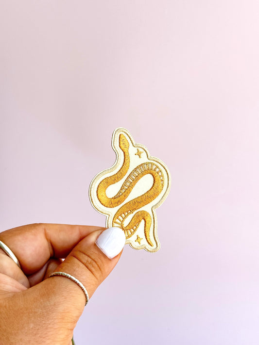 Metallic Gold Snake Embroidered (Iron-On) Patch