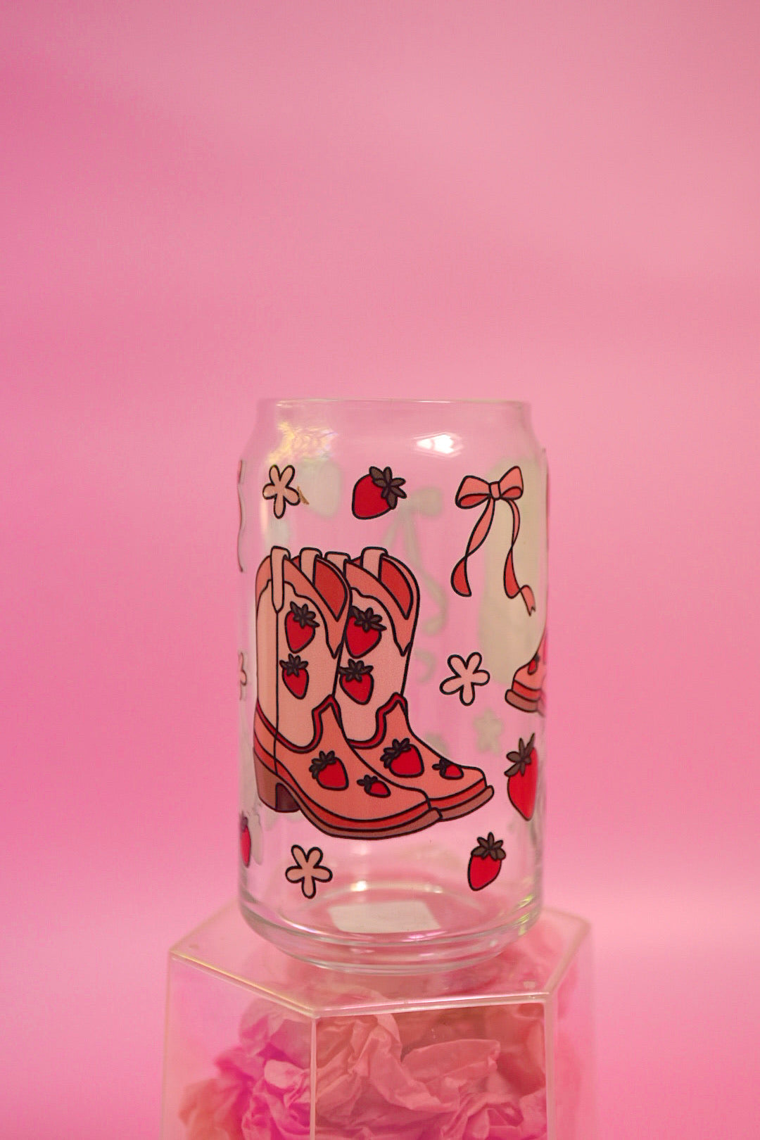Strawberry Coquette Cowgirl Glass Cup