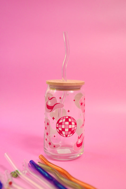 Pink Disco Cowgirl Glass Cup