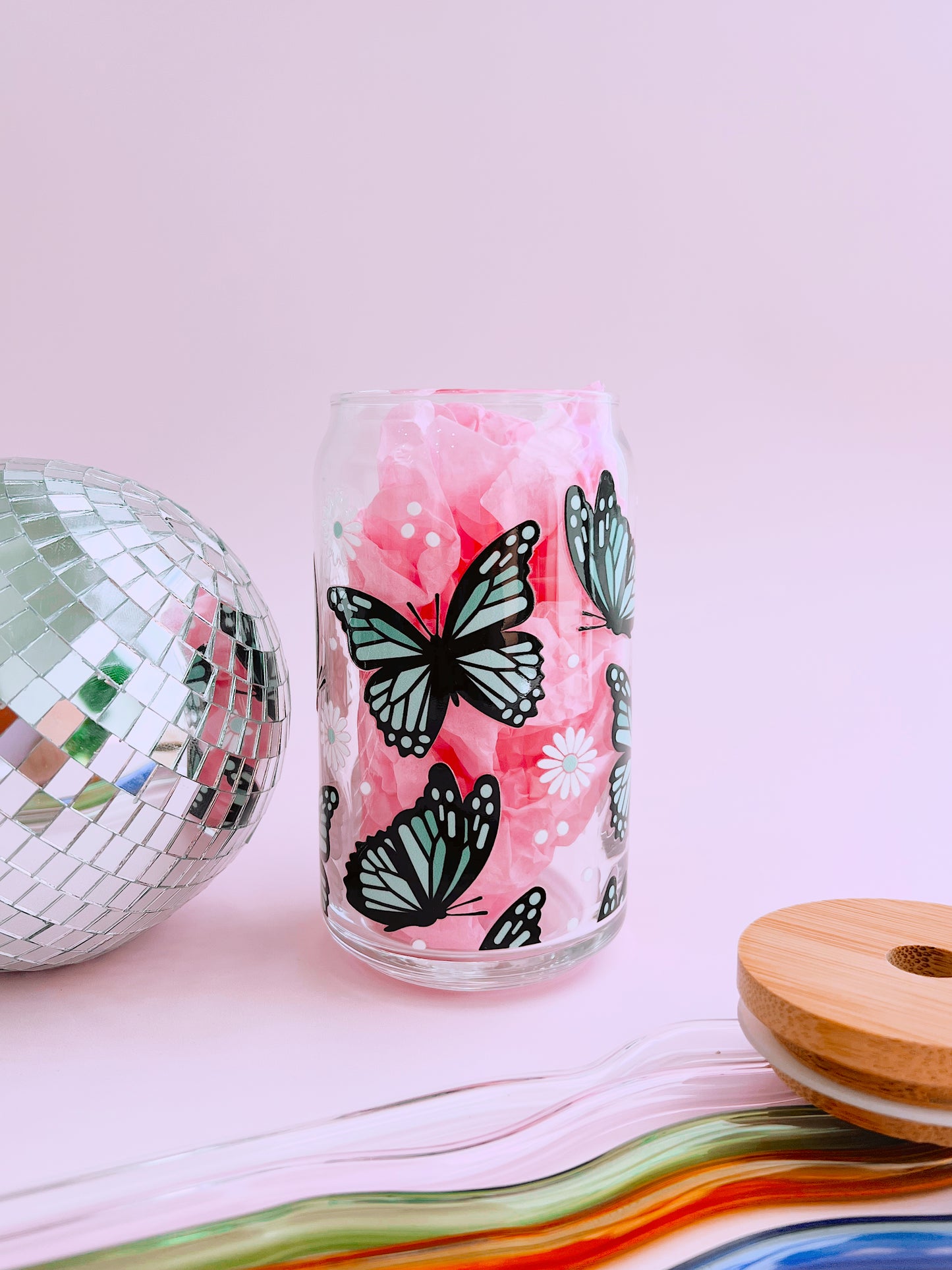 Monarch Butterfly Glass Cup (3 colors!)