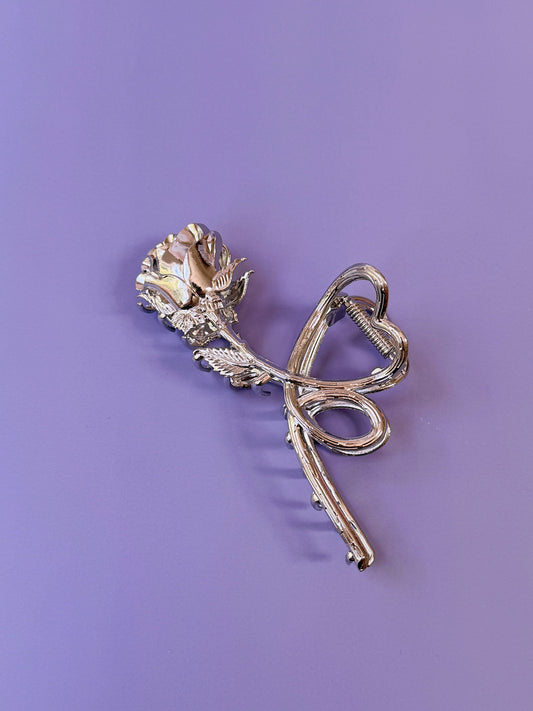 Silver Rose Metal Hair Claw Clip