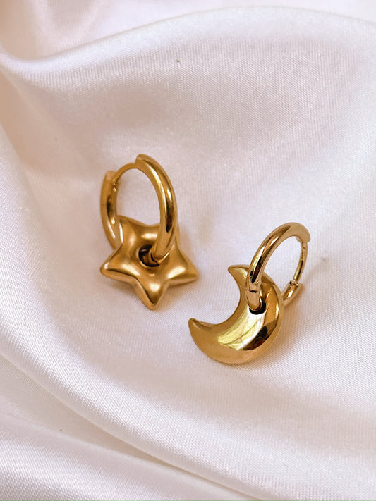 Lunar Charm Huggie Hoops (Gold + Silver)