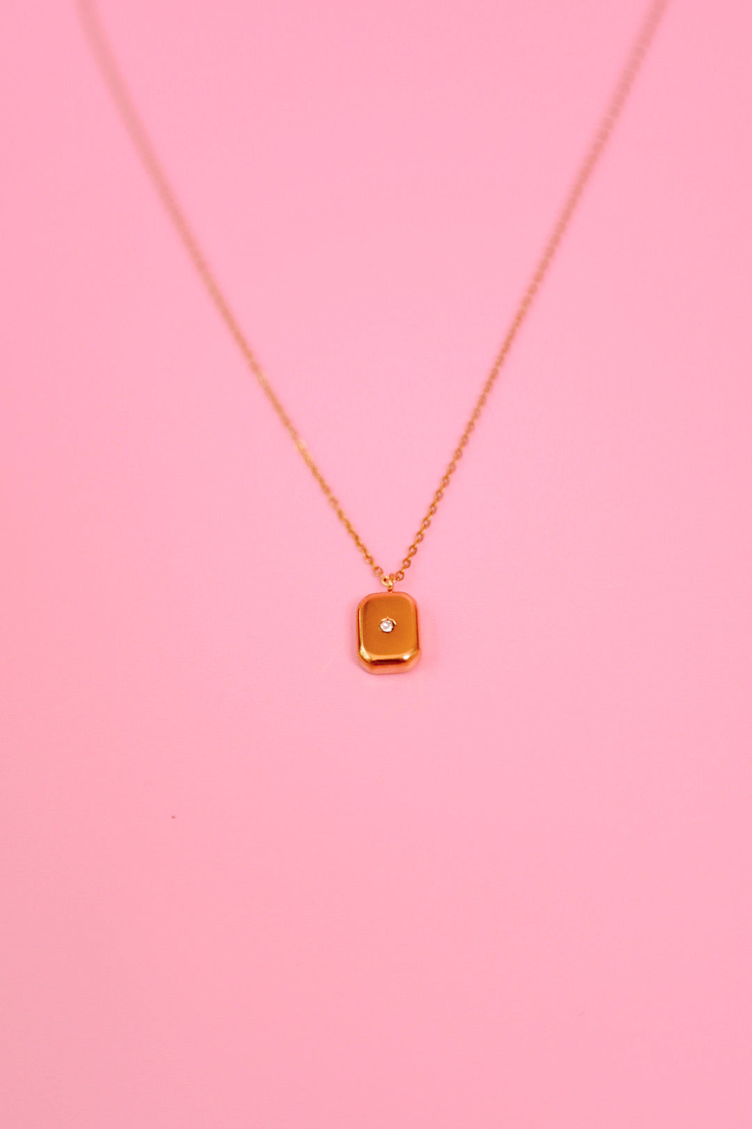 Gold CZ Signet Necklace