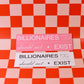 Two stickers with text on a red and pink checkered background