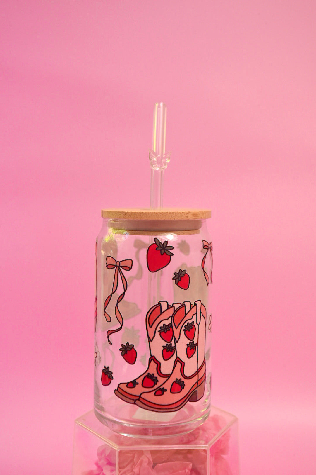 Strawberry Coquette Cowgirl Glass Cup