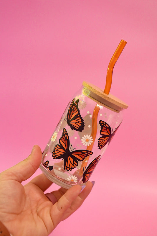 Monarch Butterfly Glass Cup (2 Color Options)