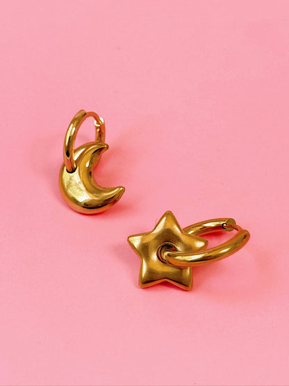 Lunar Charm Huggie Hoops (Gold + Silver)