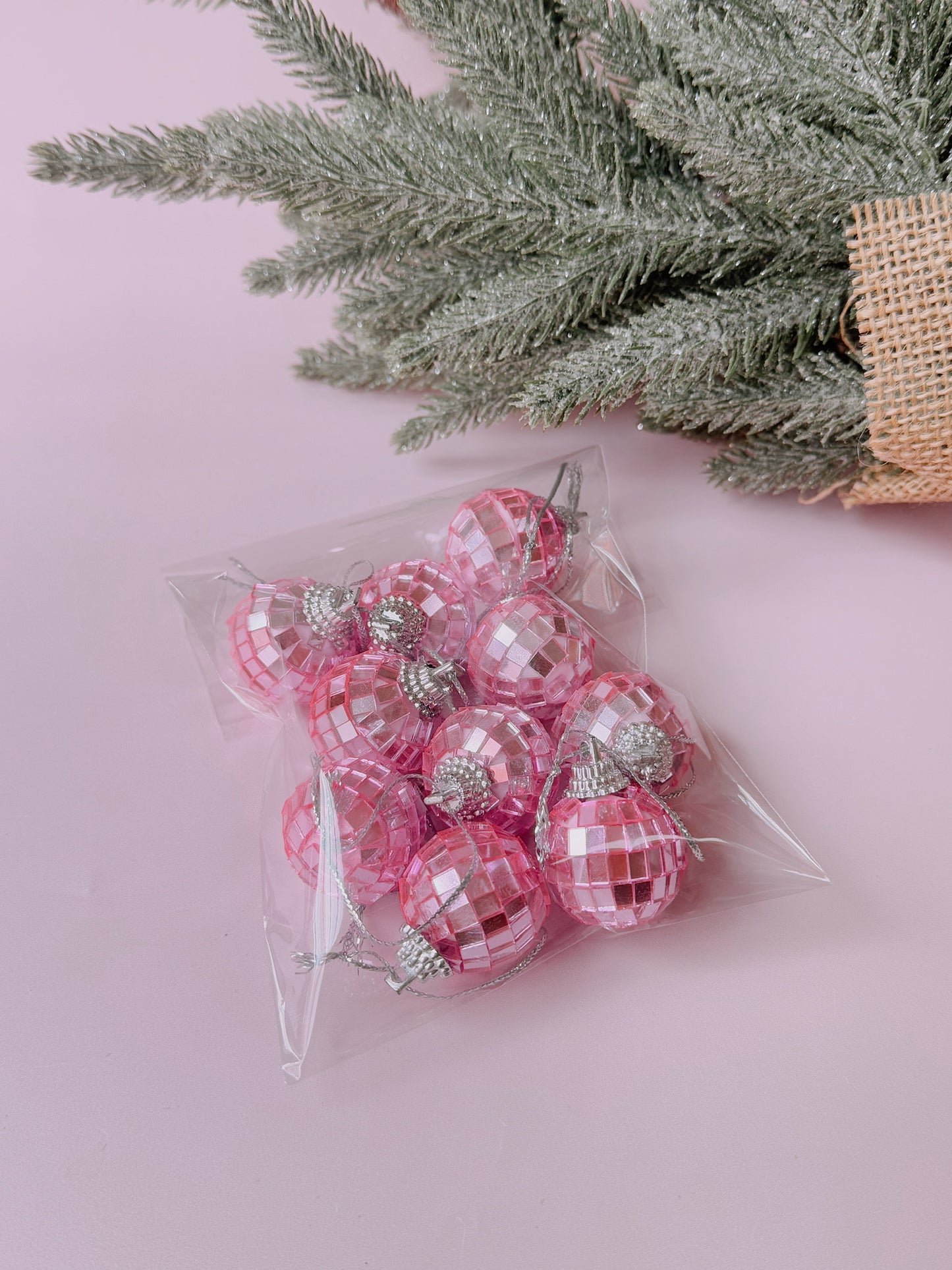 Pink Disco Ball Ornaments 10-pack